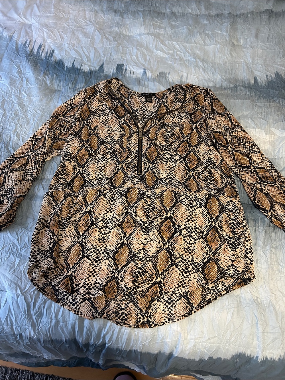 Rue21 Snake-Print Zip Front Blouse - Tan/Black